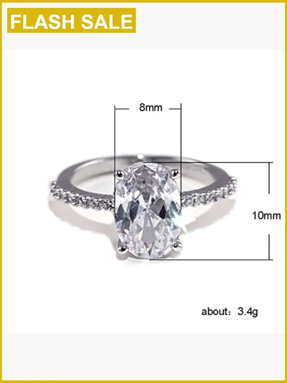 Oval Cut 3CT CZ Solitaire Engagement Ring Promise Ring Silver Size 9